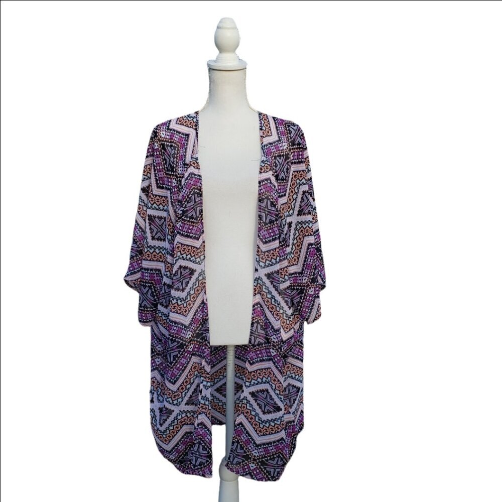 Express Boho Geometric Kimono One Size Open Front Lightweight Cardigan - Picture 3 of 8